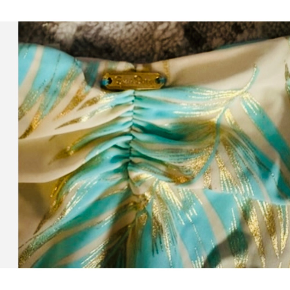 Beach Bunny Swimwear Bikini Bottoms XL Palm Leaf Print Gold Details‎ new W/tags - Picture 4 of 5